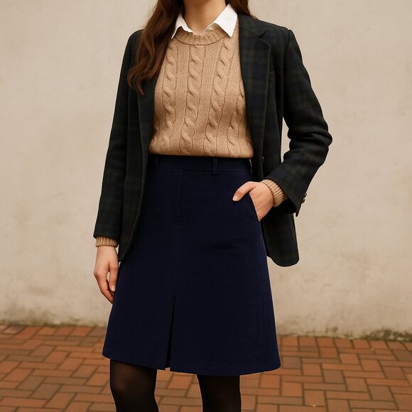 Vintage 346 Brooks Brothers Navy Corduroy Skirt 6 ALine Stretch Preppy Old Money - Picture 1 of 8